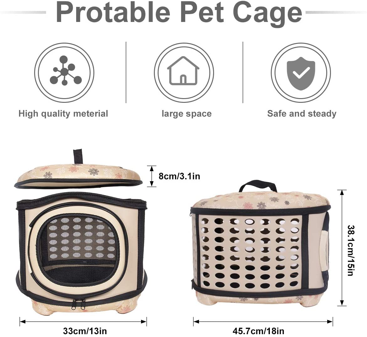 Foldable Crate and Pet Carrier - Dog Cat - (4 Color Options) - (18"x15"x13")