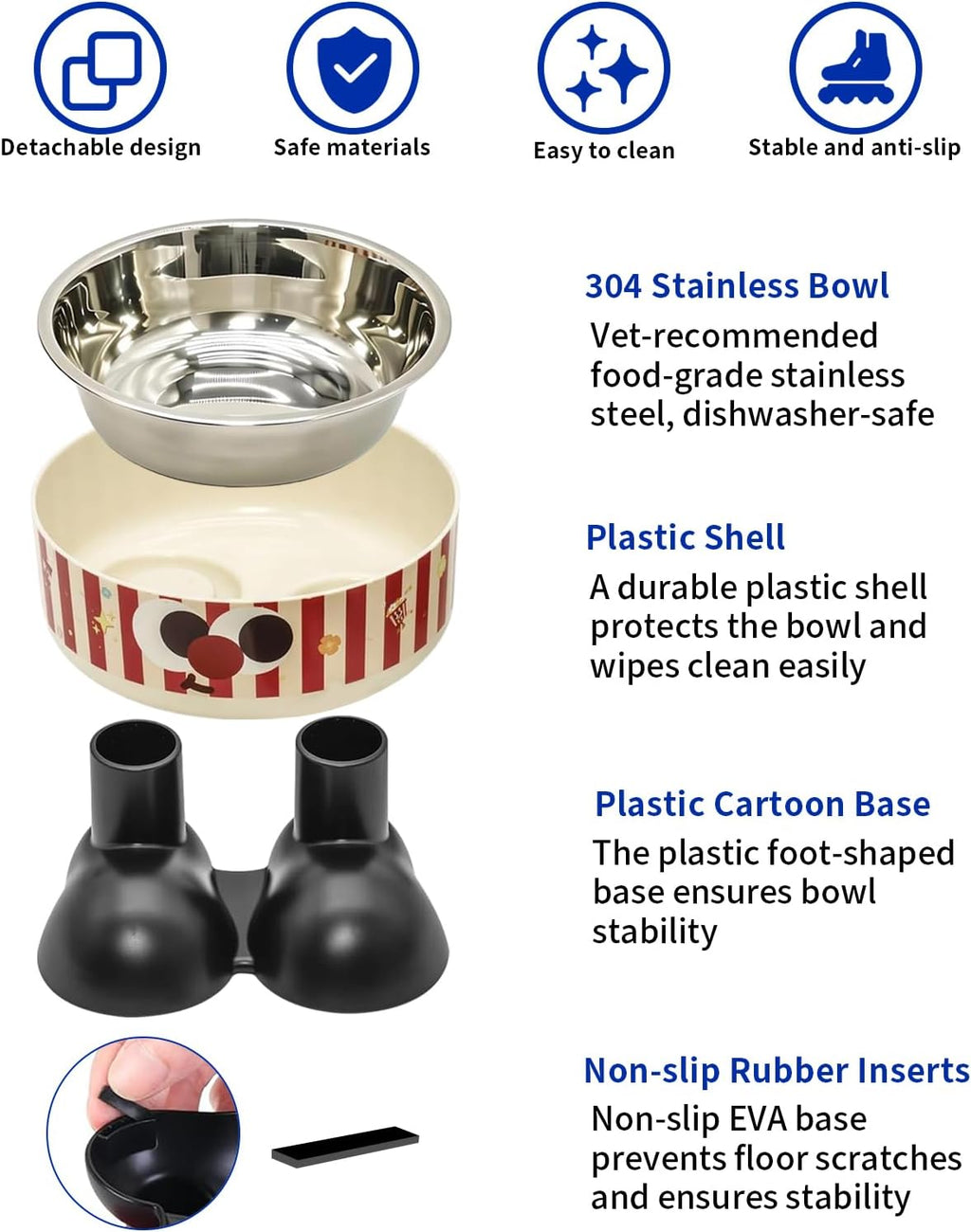 Elevated Striped Feeding Tray - (Red, White) - (Stainless Steel Bowl) - (While Supplies Last)