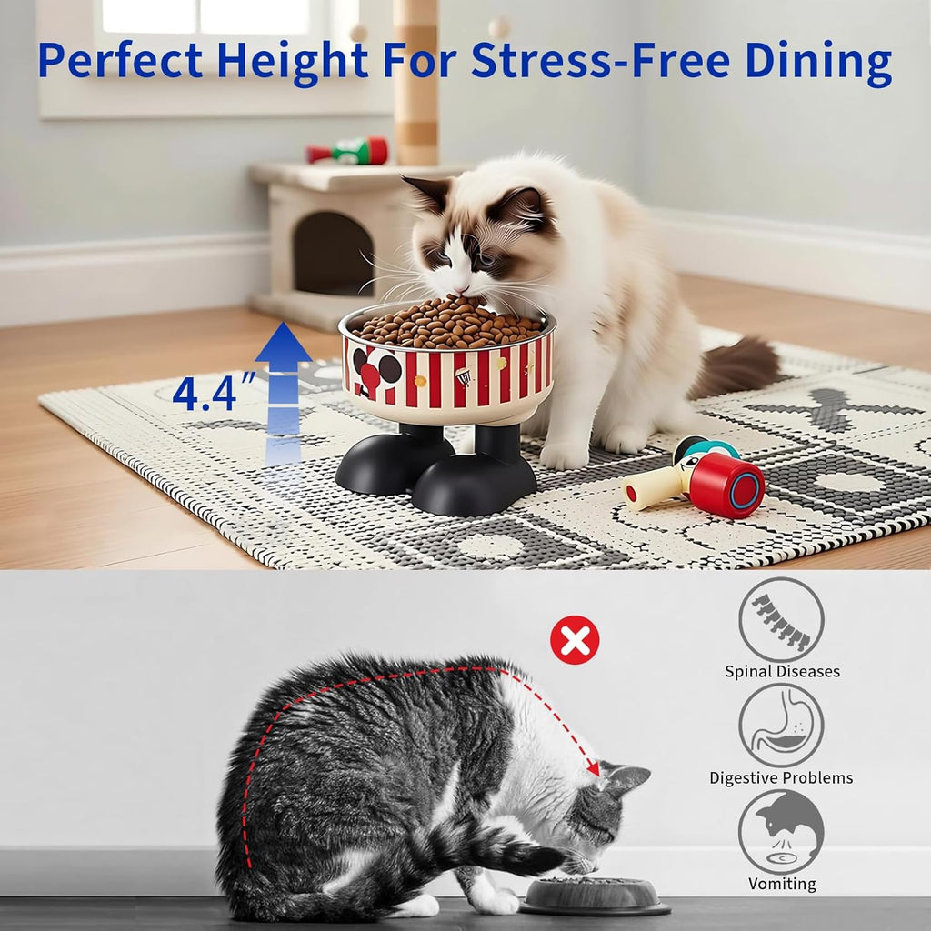 Elevated Striped Feeding Tray - (Red, White) - (Stainless Steel Bowl) - (While Supplies Last)