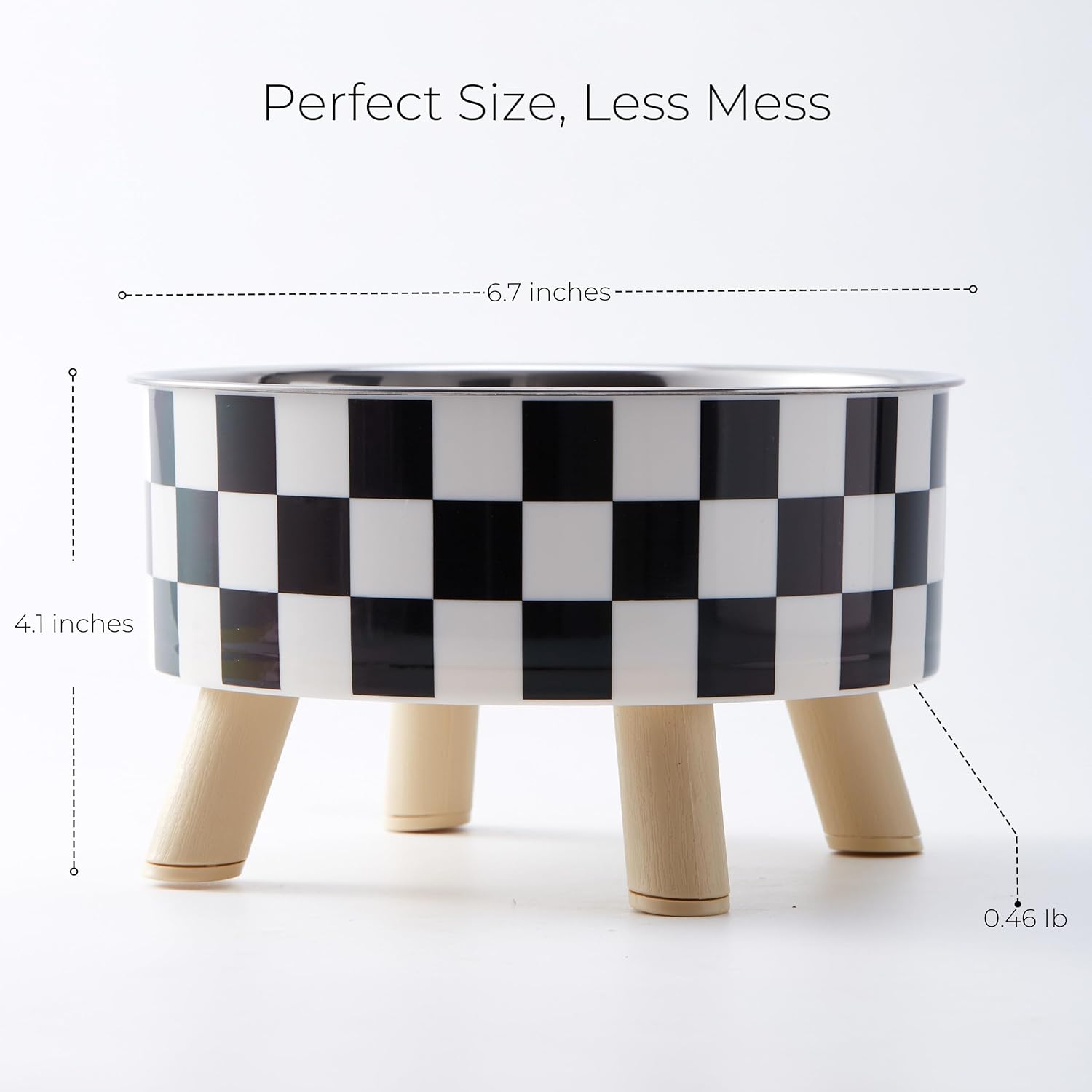 Elevated Checkered Feeding Bowl on Wood Legs - Dog Cat - (Black & White) - (While Supplies Last)