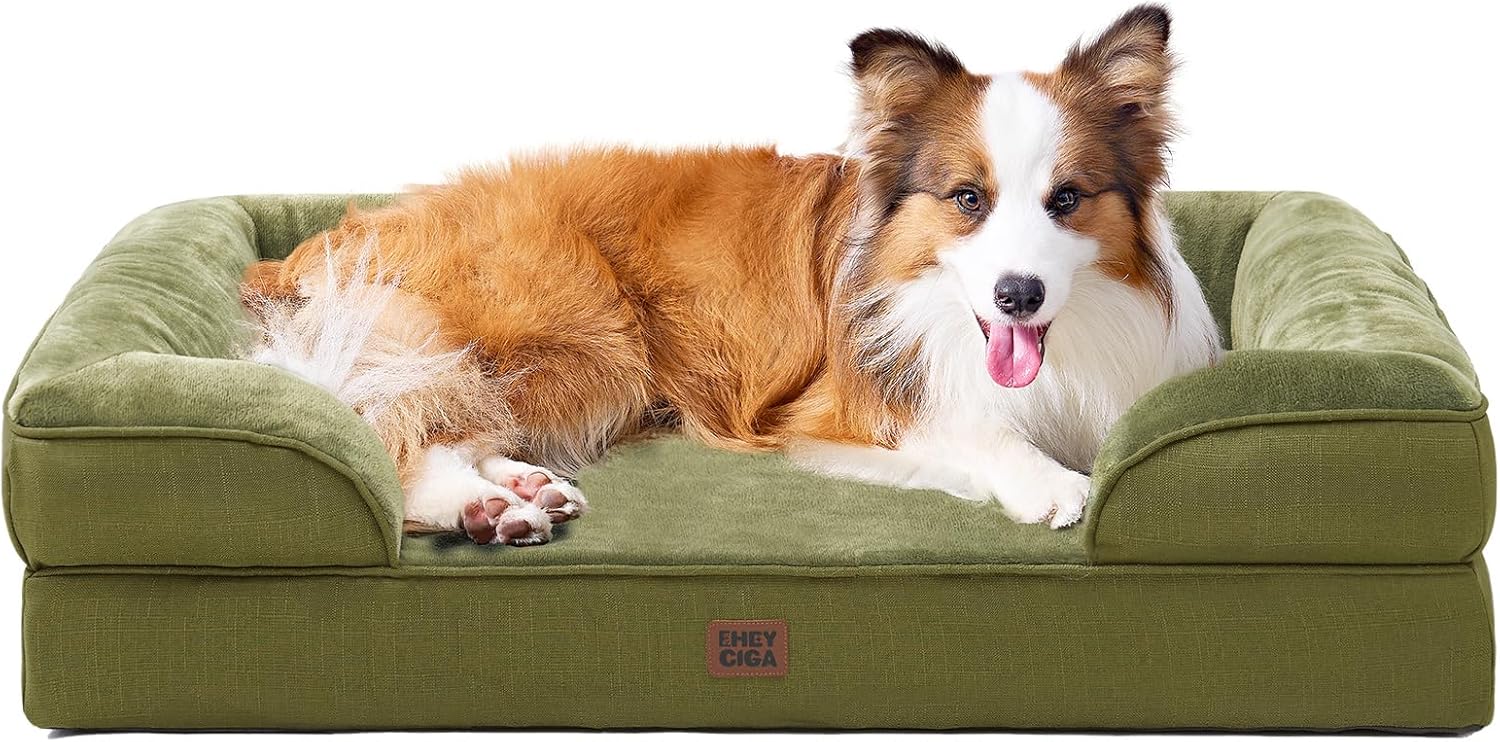 EHEYCIGA Orthopedic Dog Beds for Extra Large Dogs 44x32Inch, Waterproof Memory Foam XL Pet Bed with Sides, Non-Slip and Egg-Crate Foam Big Dog Couch Bed with Washable Removable Cover, Grey