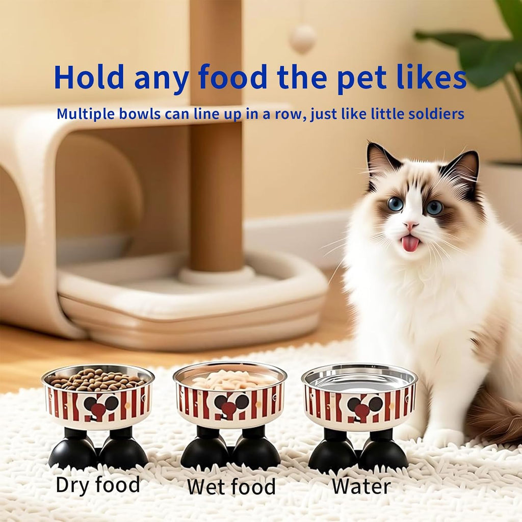 Elevated Striped Feeding Tray - (Red, White) - (Stainless Steel Bowl) - (While Supplies Last)