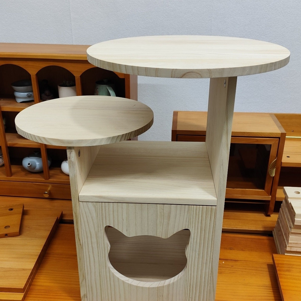 Solid Wood Bedside Night Stand Also Acts as a Cozy House - Cat - (4 Pine Color Options)