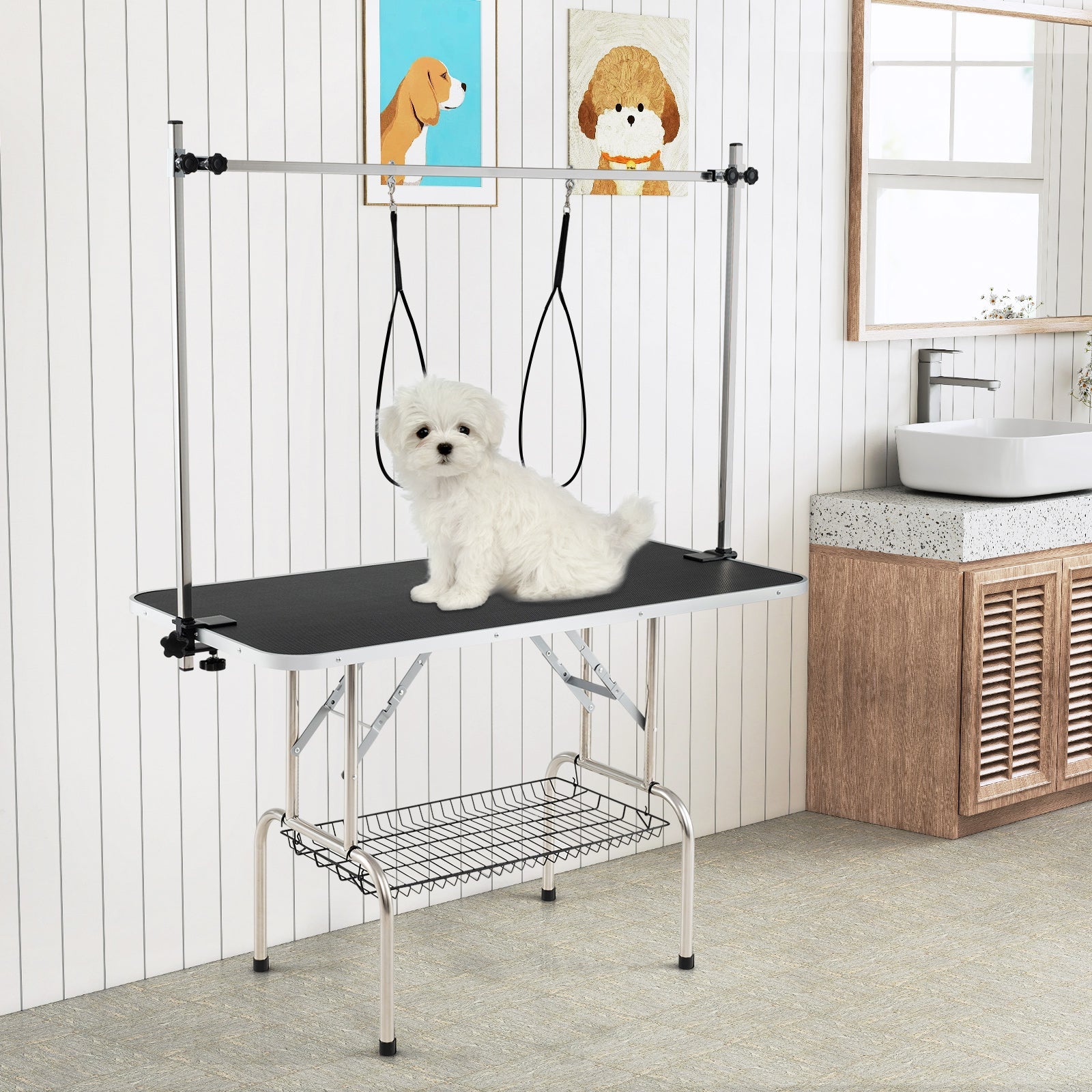 Grooming Table with Height Adjustable Arms - Dog Cat - (Foldable) - (Built to Last) - (Black)