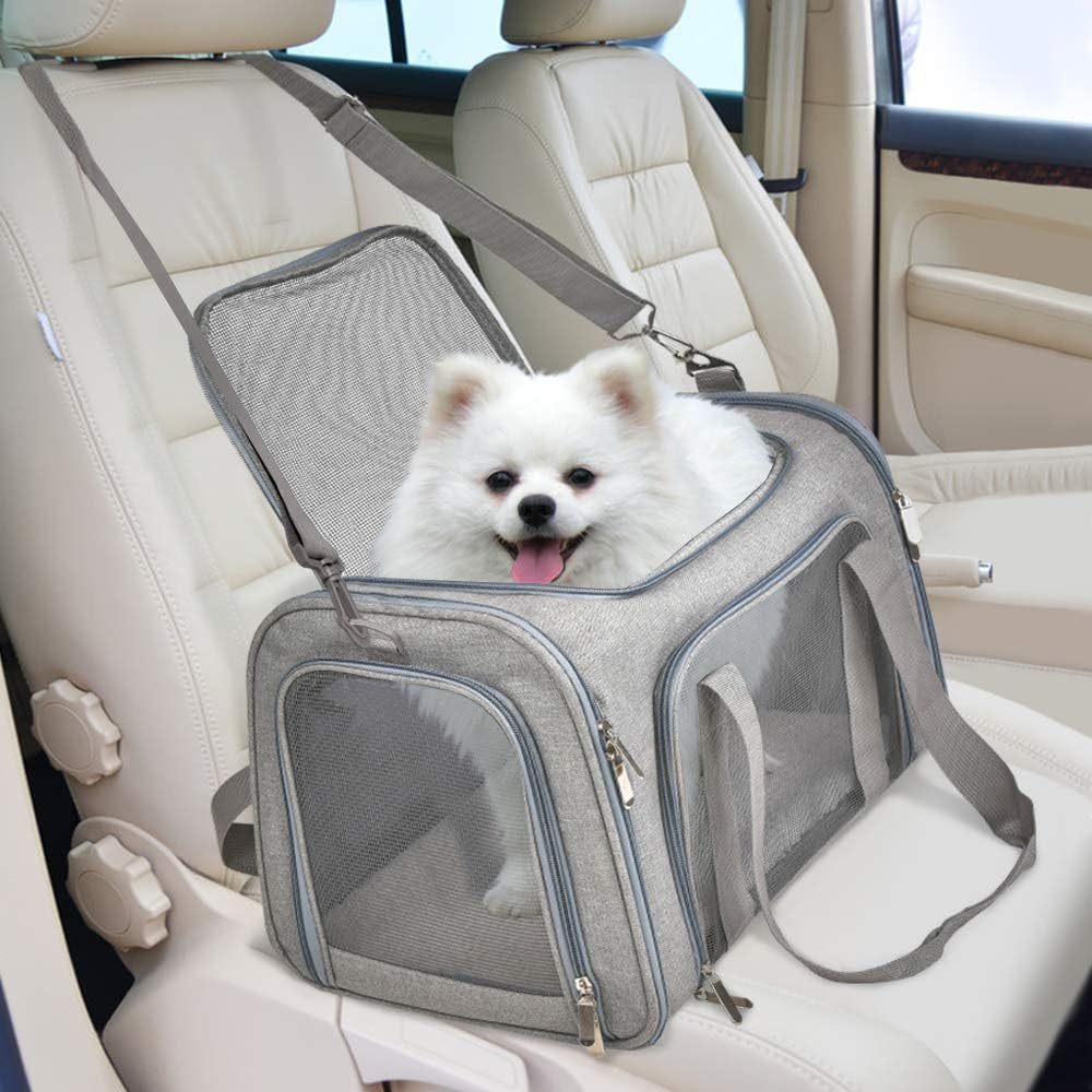 Airline Approved Pet Travel Carrier Bag - Dog Cat - (S,M,L) - (Grey)