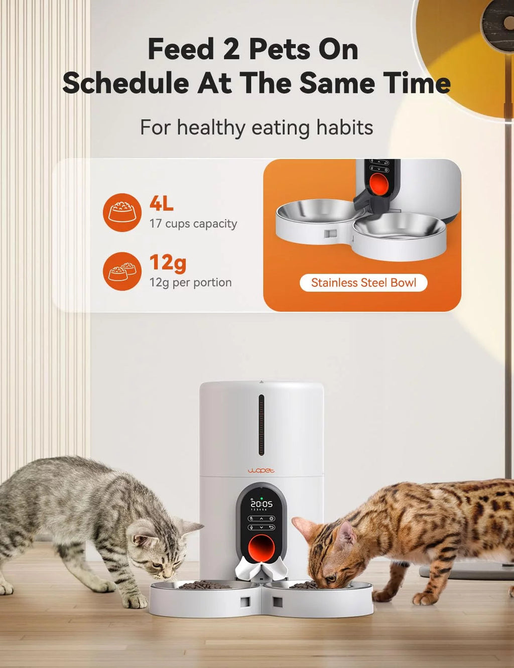 Automatic Two Pet Portion Control Feeder Includes Bowls- Cats - (4 L) - (White) - (While Supplies Last)
