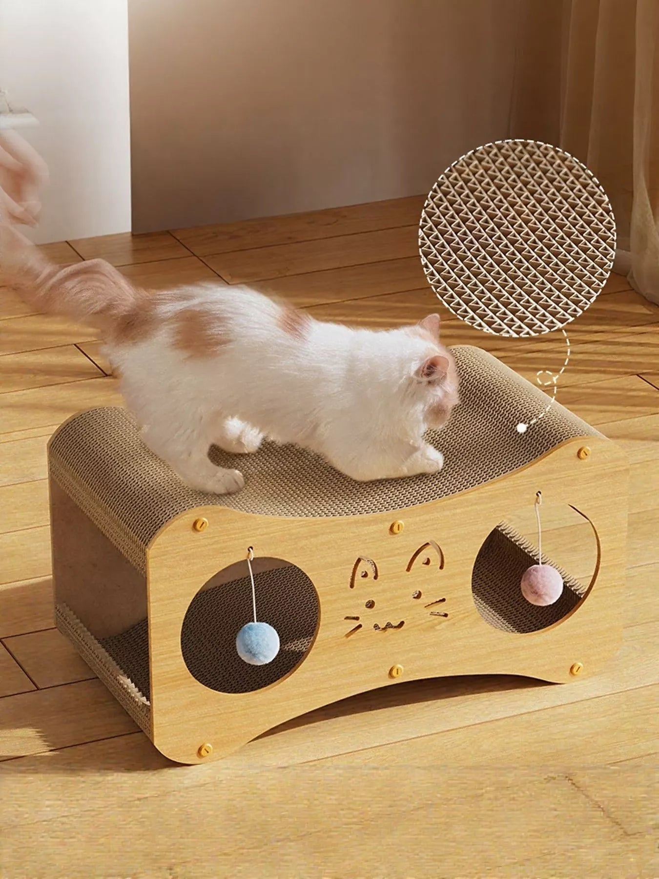 Interactive Lounge with Scratch Pad and Toys - Cat - (Tan, Gumleaf) - (Wood)- (S, L) - While Supplies Last)