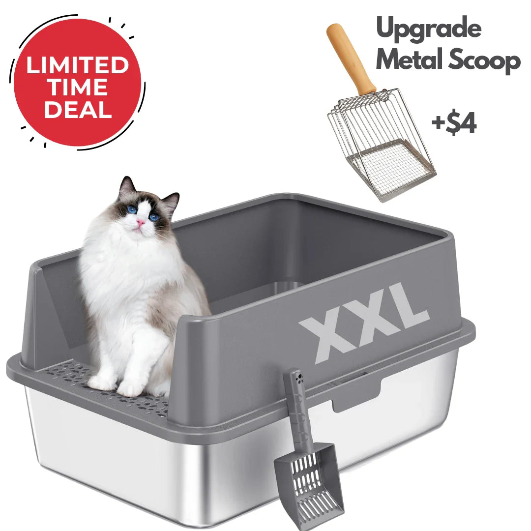 High Sided Rust-Free Litter Box - Multi-Cats - (Stainless Steel) - (XXL) - (3 Color Options)