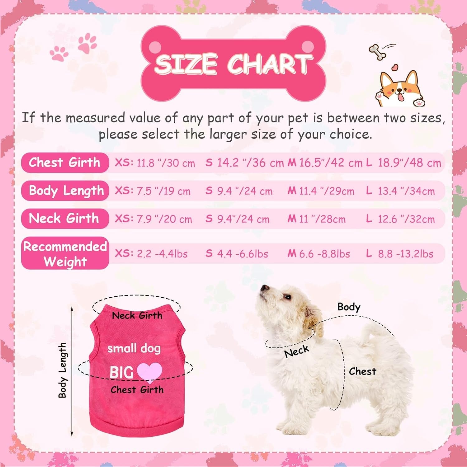 6 Pack Summer Shirt Vest - Dog Cat - (4 Pattern Options) - (XS-L) - (Pink)