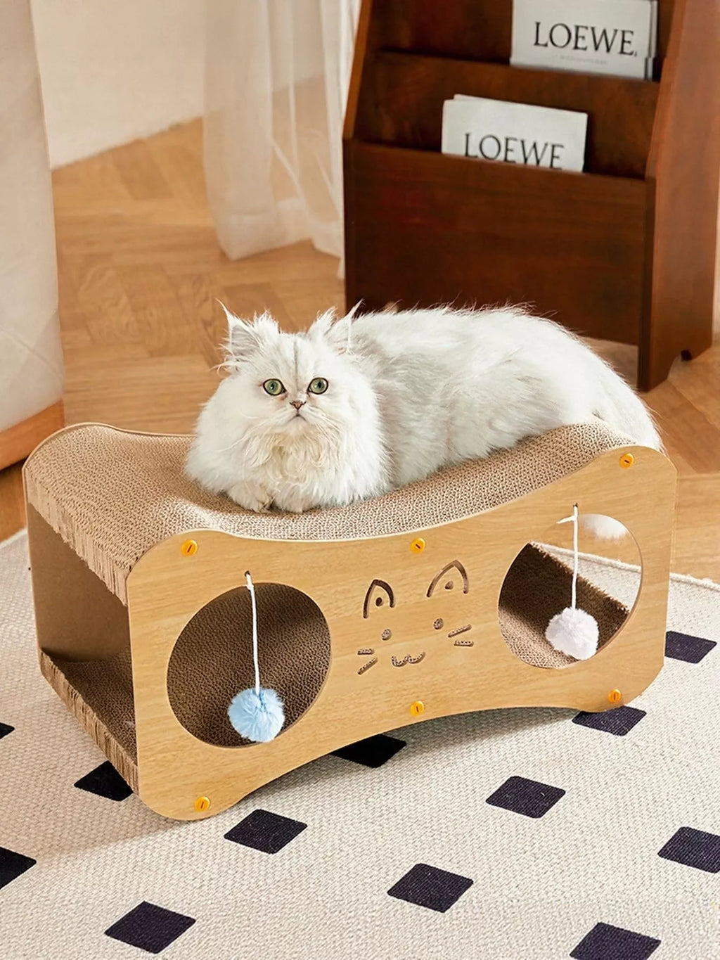 Interactive Lounge with Scratch Pad and Toys - Cat - (Tan, Gumleaf) - (Wood)- (S, L) - While Supplies Last)