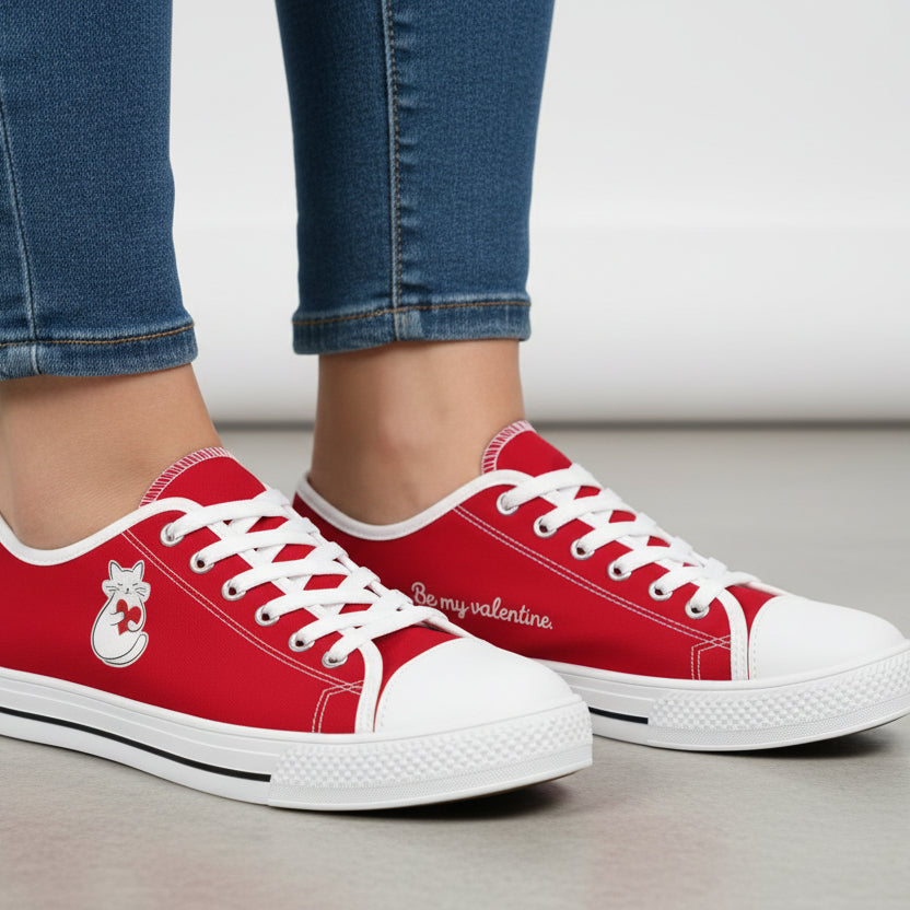 Valentine Cat Low-Top Sneakers - (Red & White) - Ladies - (9 Sizes)  (While Supplies Last)
