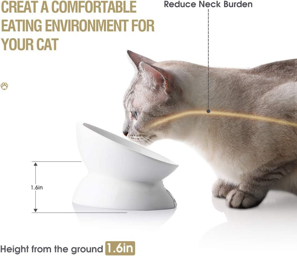 Raised Ceramic Cat Bowl - Cat - (White) - (2.5oz) - (While Supplies Last)