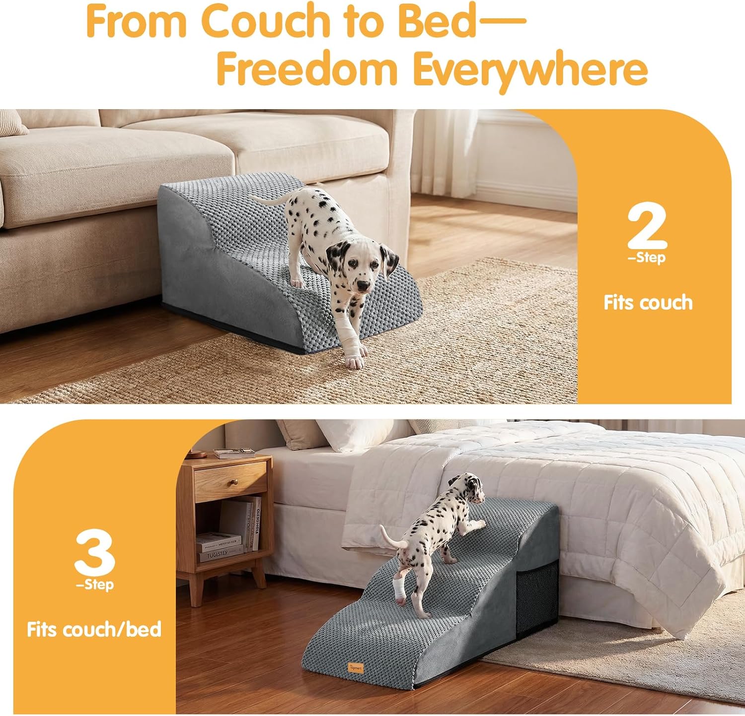 2-Tier Foam Stairs - Dog - (21.7" D x 15.7" W x 11.8" H) - (2,3 Step Options) - (Grey) - (While Supplies Last)