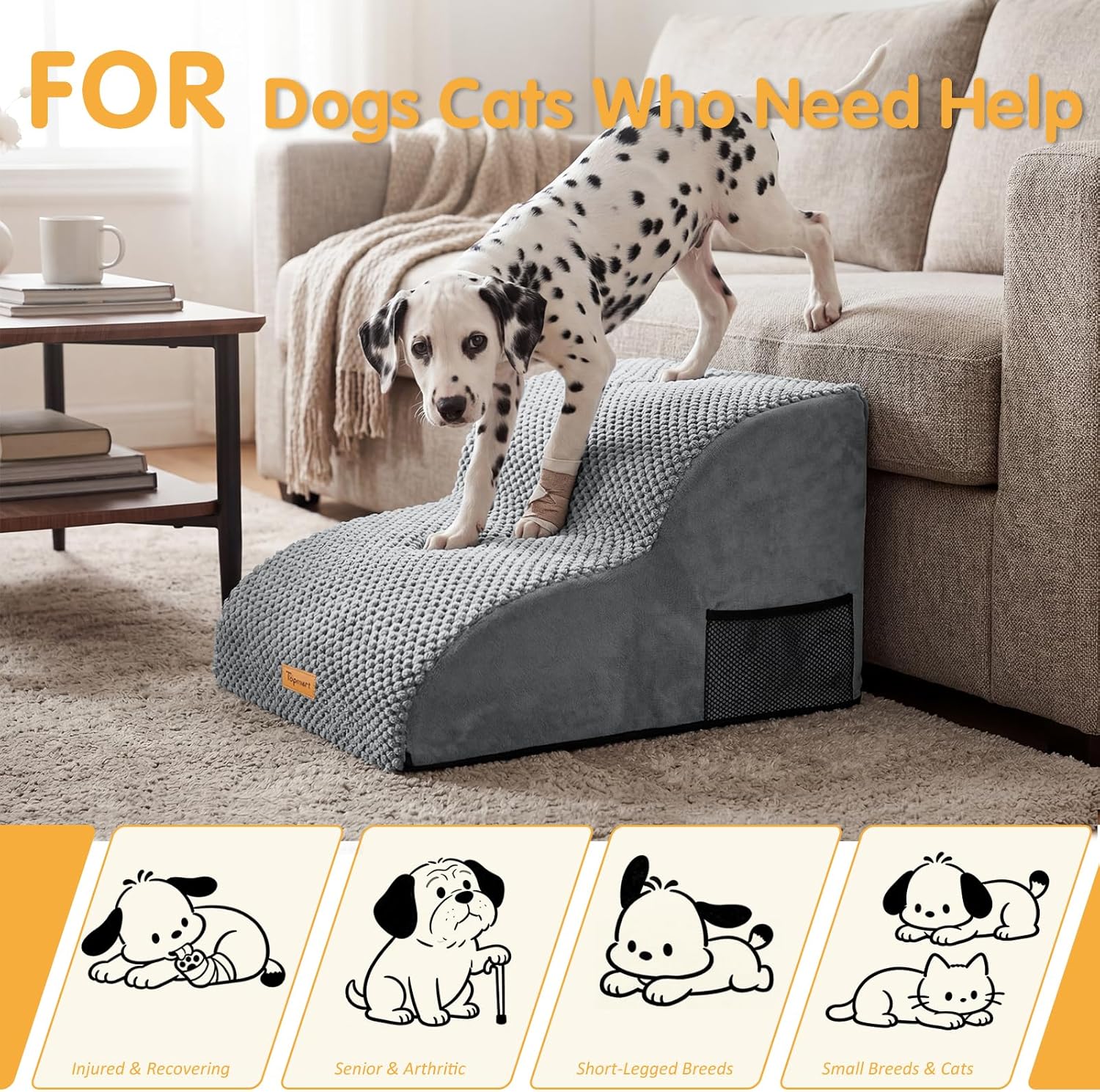 2-Tier Foam Stairs - Dog - (21.7" D x 15.7" W x 11.8" H) - (2,3 Step Options) - (Grey) - (While Supplies Last)