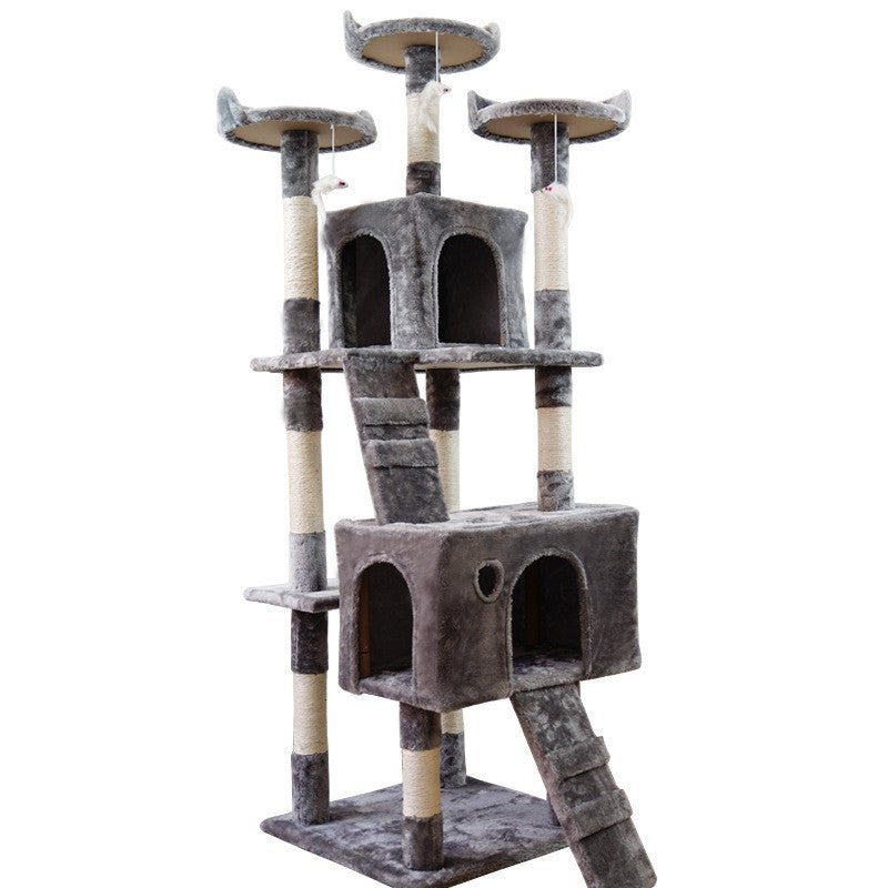 Large Wood Cat Tree - Cats  - (3-Jumping Platforms) - (2 Cat Houses) - (Scratch Posts)  - (Dark Grey) -