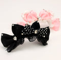 Black Polka Dot or Pink Bow Hair Clip with Rhinestones - (Pink, Black) - Dog Cat  (While Supplies Last)