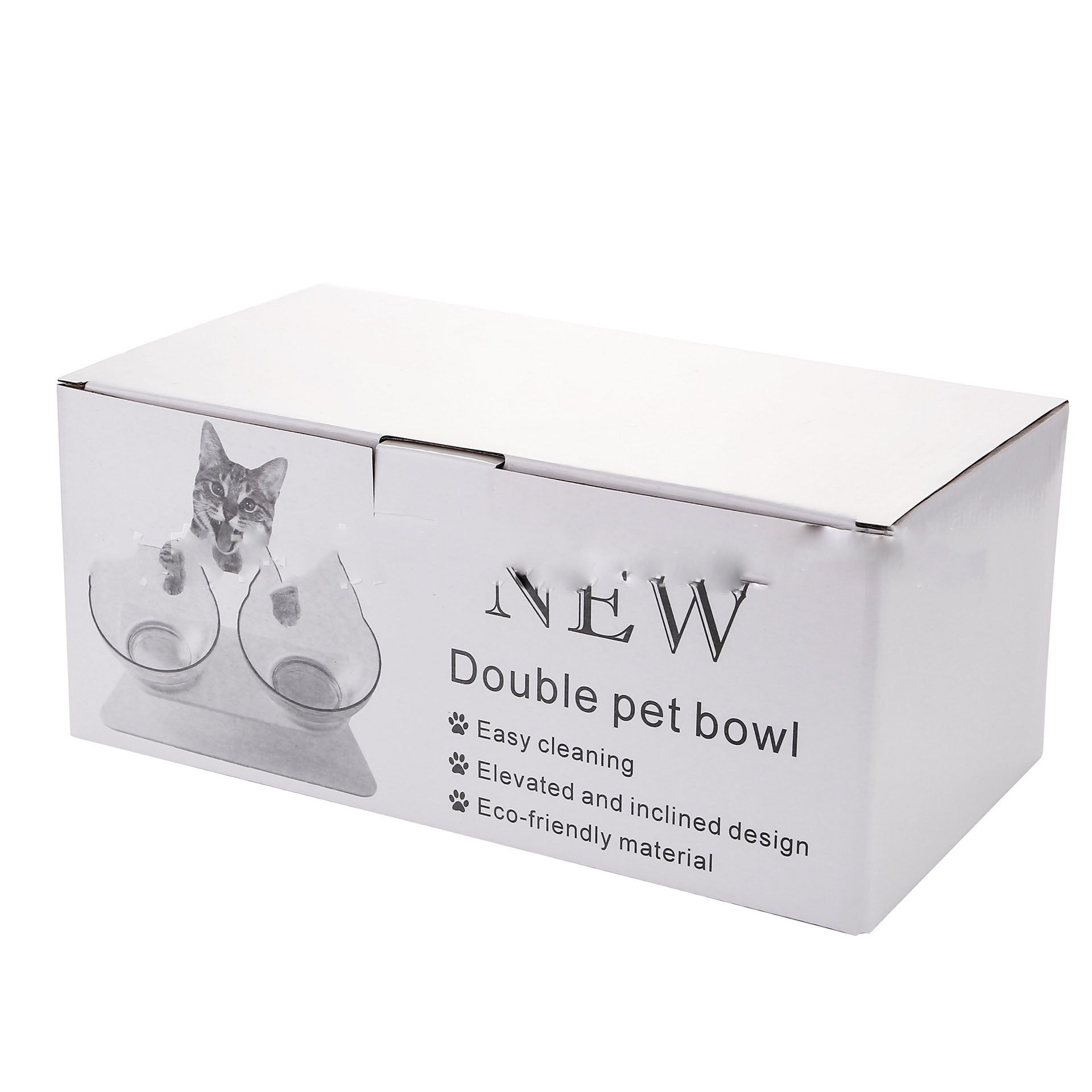 Non-Slip Elevated One Base Dual Cat Bowls - (25 Color/Style Options)