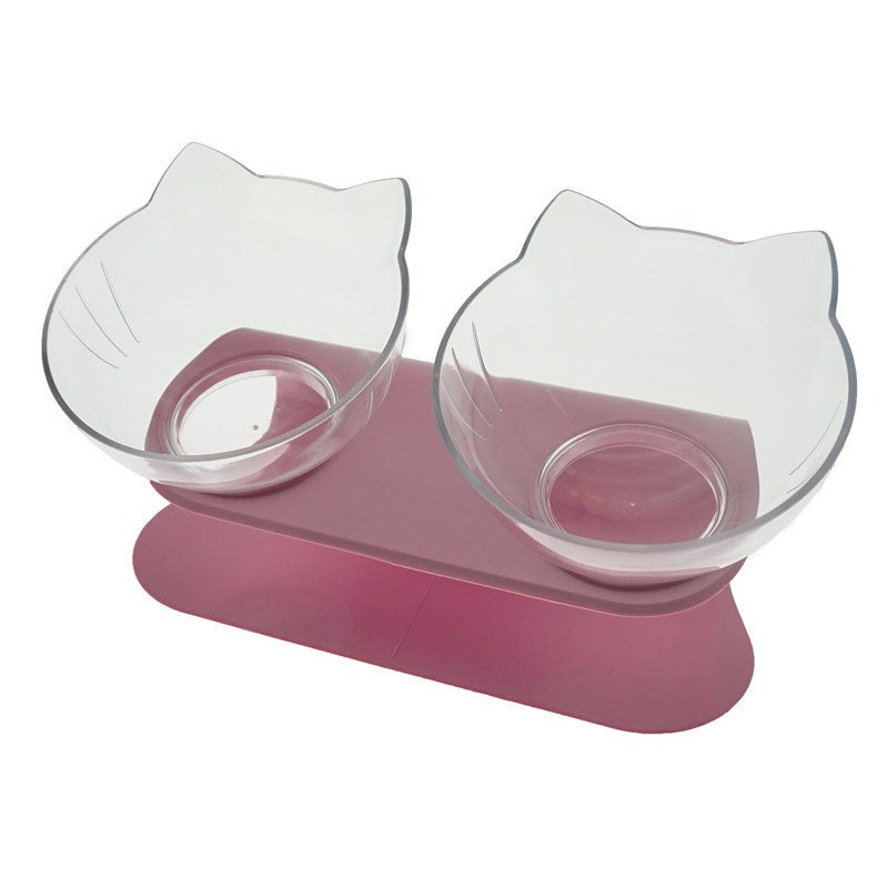 Non-Slip Elevated One Base Dual Cat Bowls - (25 Color/Style Options)