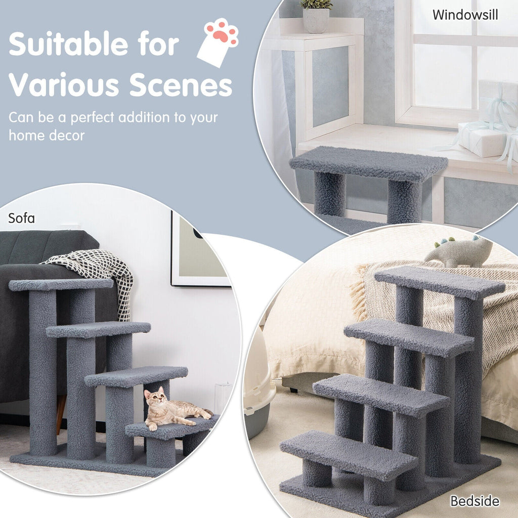 4-Step Pet Stairs with Scratching Post - Dog Cat  -  (Gbruno) - (Carpeted) - (Grey) - (While Supplies Last)