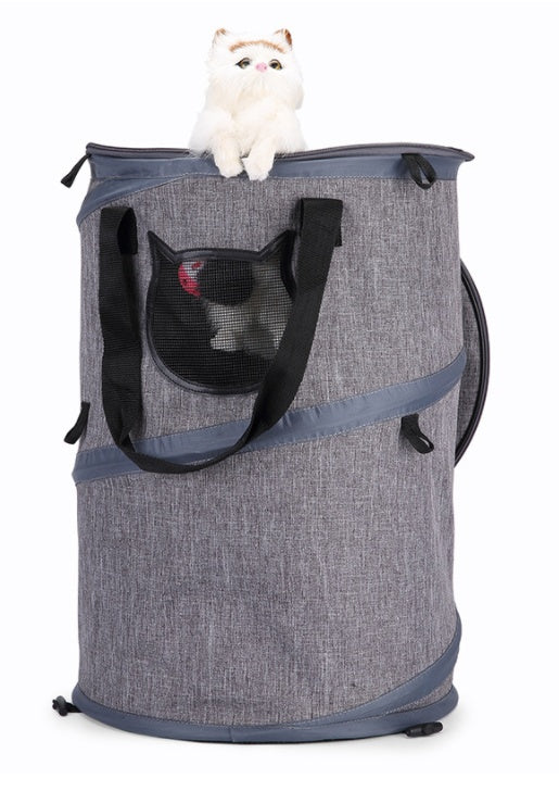 Portable Travel Cat Design Carrier Bag - Cat - (Grey) - (Foldable) - (Lightweight)