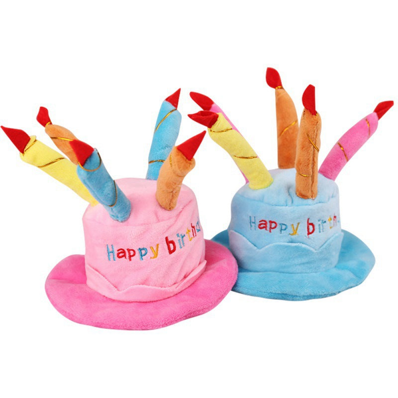 One Size Plush Happy Birthday Cake with Candles Hat - (Pink or Blue) - Dog Cat  (While Supplies Last)