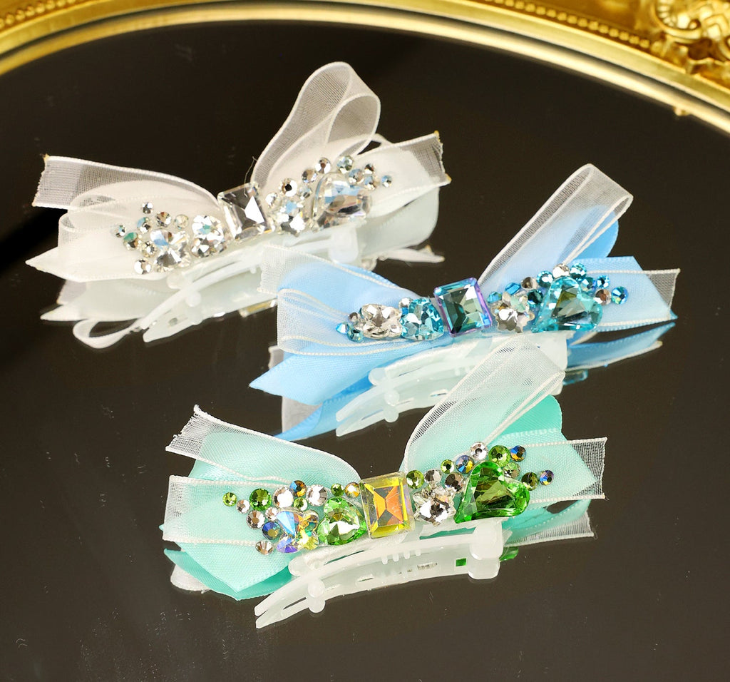 Crystal Ribbon Hair Clip - (3 Colors) - Dog Cat -  (While Supplies Last)