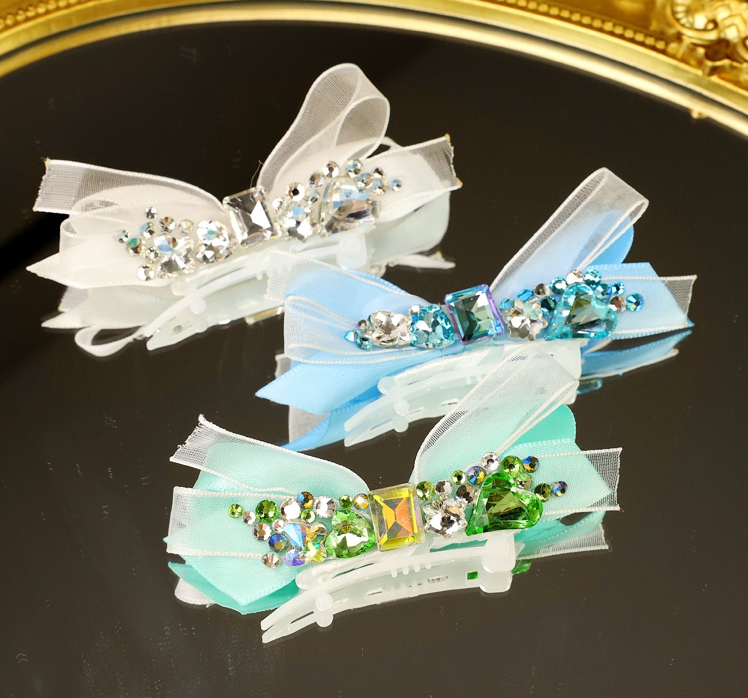 Crystal Ribbon Hair Clip - (3 Colors) - Dog Cat -  (While Supplies Last)
