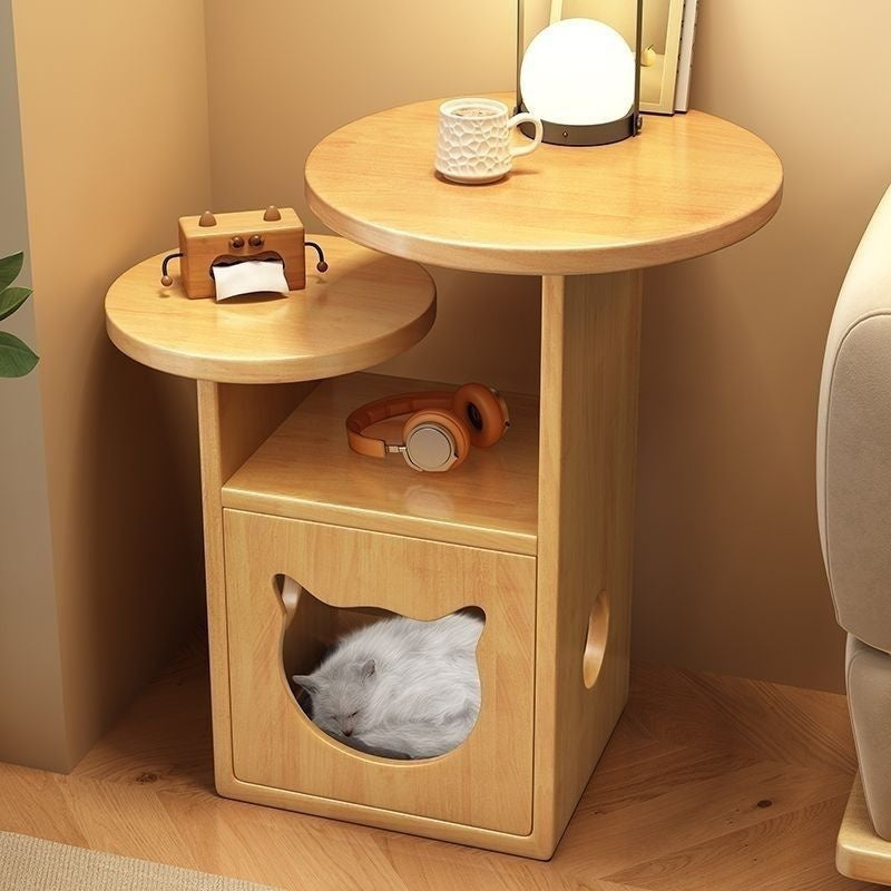 Solid Wood Bedside Night Stand Also Acts as a Cozy House - Cat - (4 Pine Color Options)