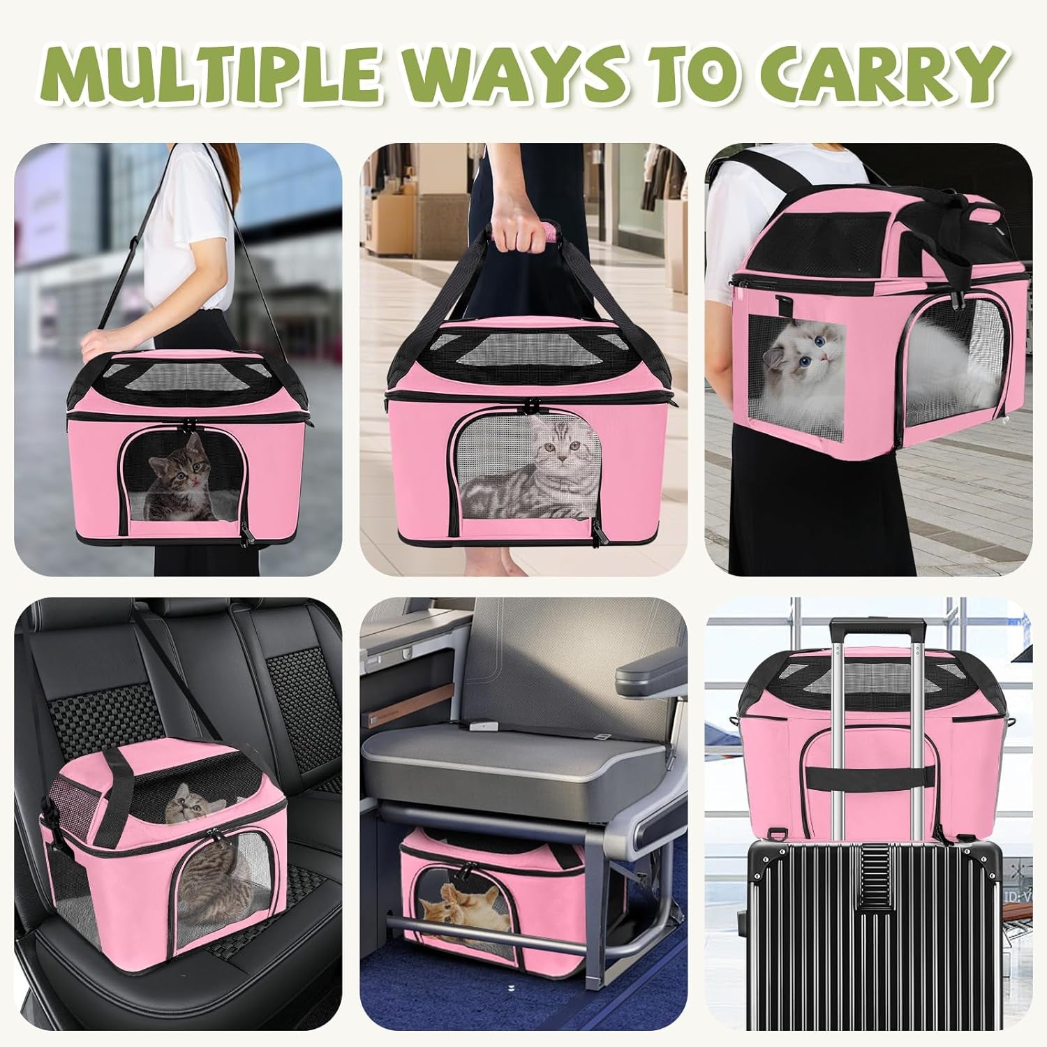 Airline Approved Pet Carrier Backpack - Cat - (Mesh Ventilation) - (Pink, Grey) - (While Supplies Last)