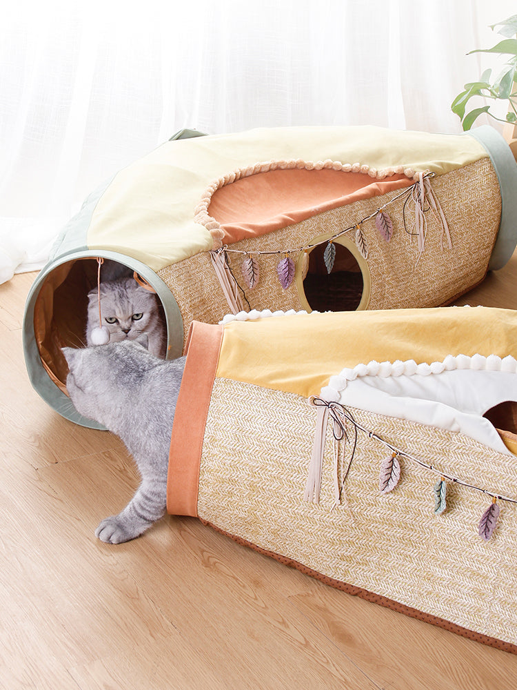 Interactive Play in this Rolled Up Carpet Toy with Several Openings - Cat - (Avocado, Orange)
