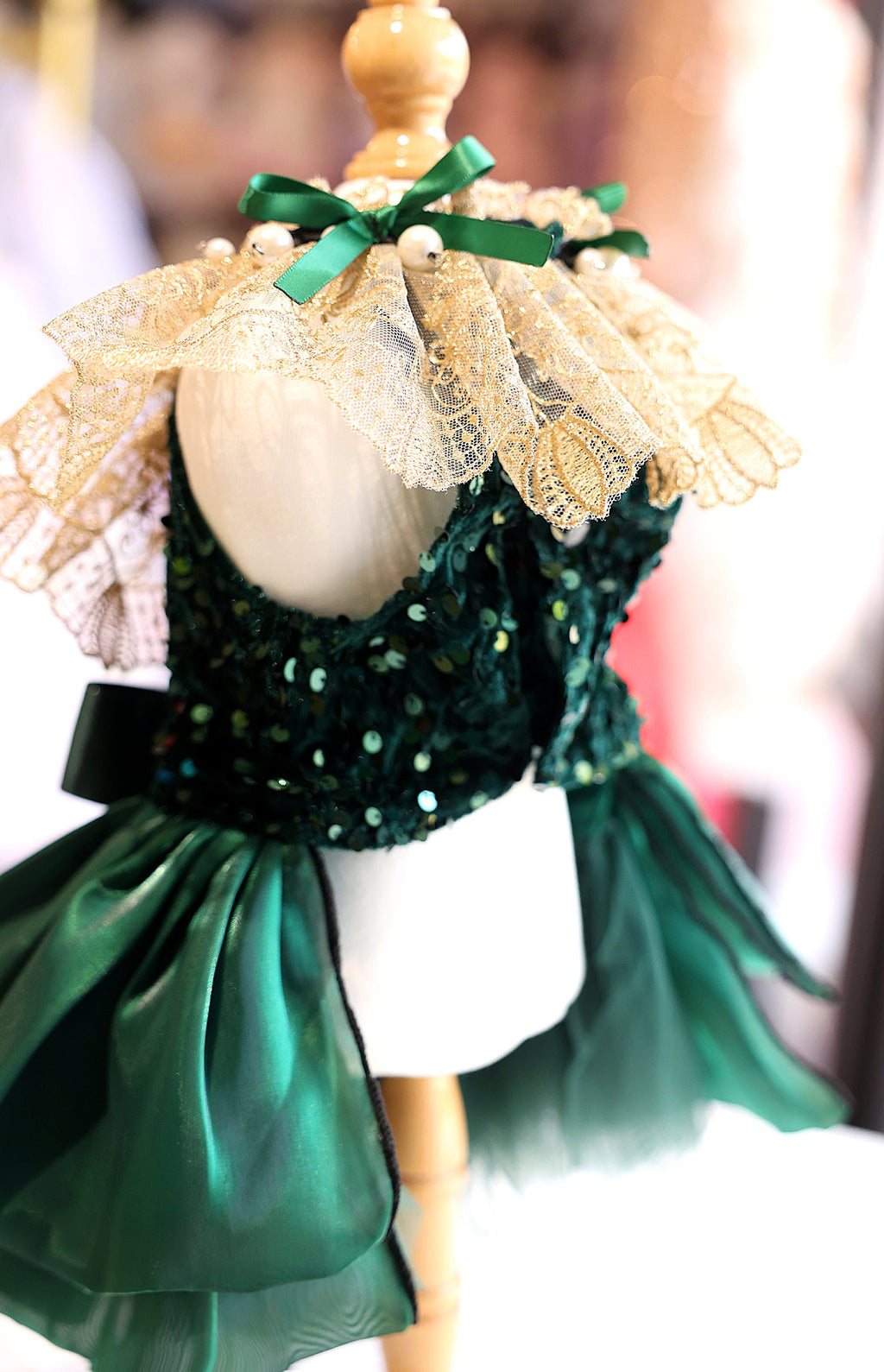 Velvet Pearl and Tulle Dress - Dog (Emerald Green) -(XS-XL) and Customizable - (While Supplies Last)
