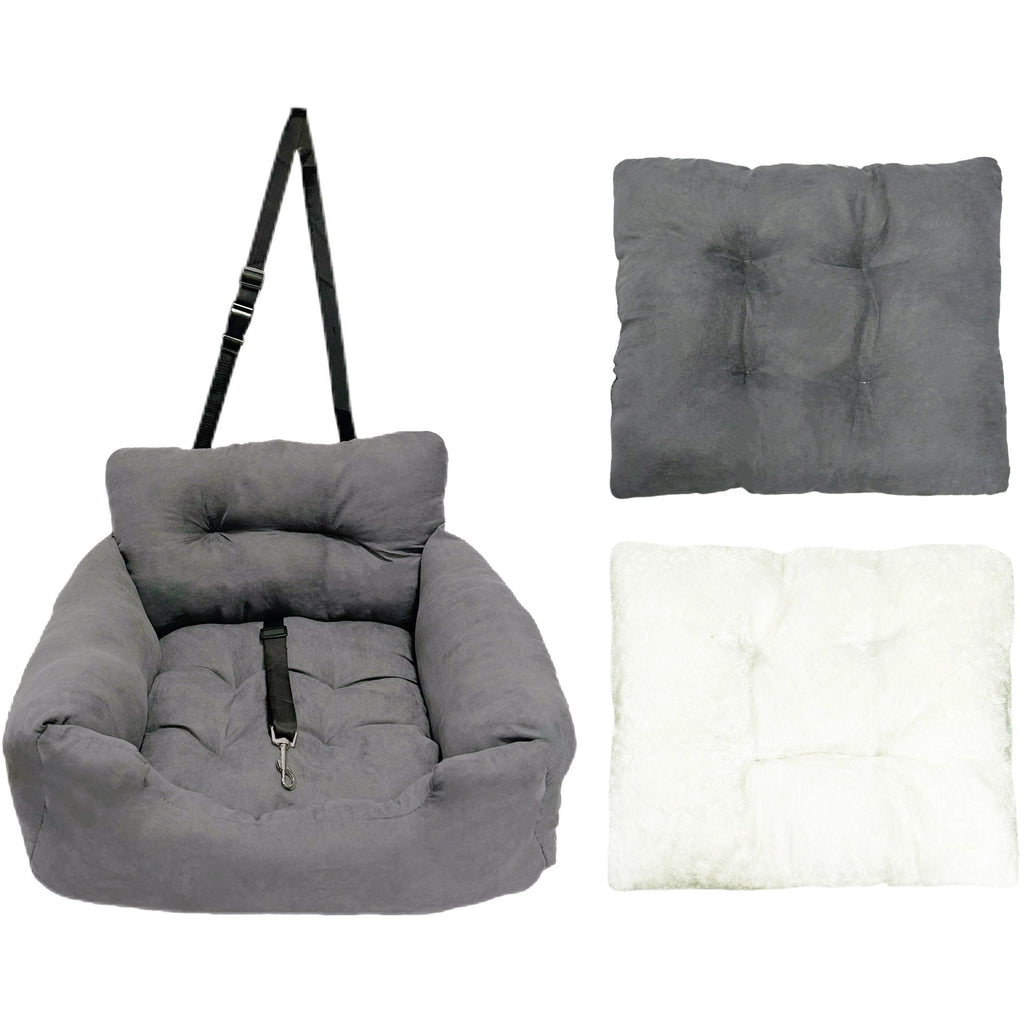 Suede Car Seat and Carrier - Dog - (Dark Grey, and Light Grey)