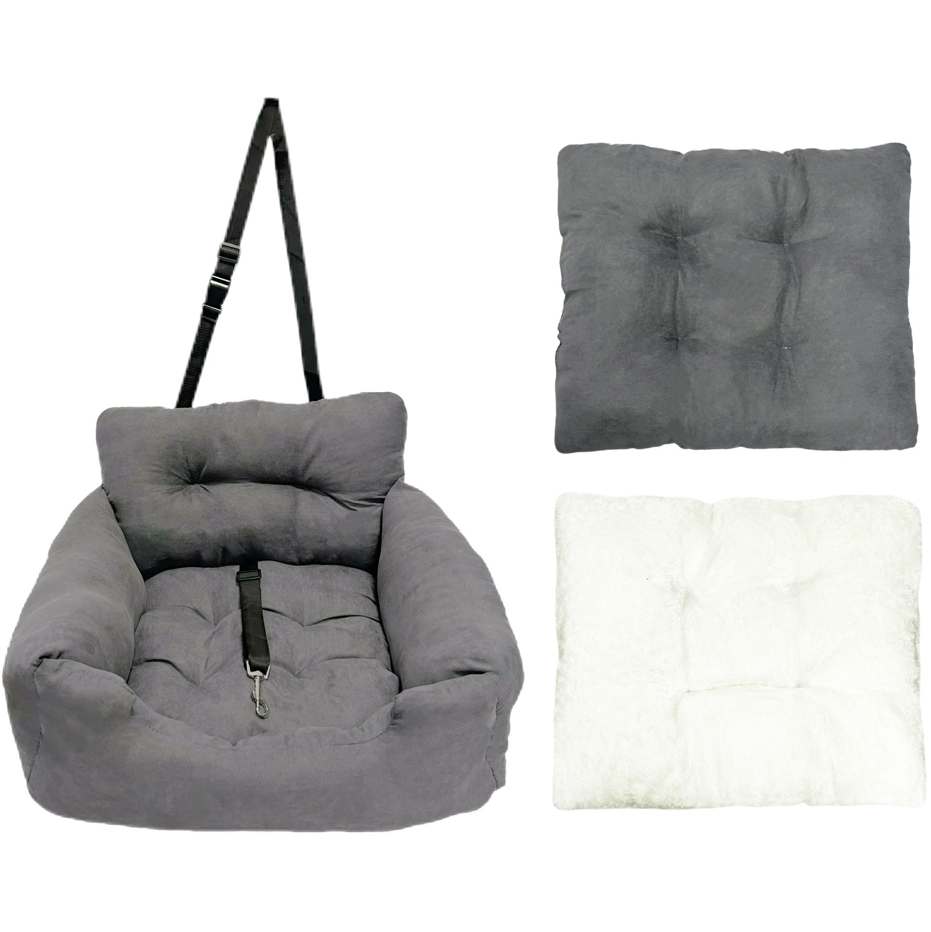 Suede Car Seat and Carrier - Dog - (Dark Grey, and Light Grey)