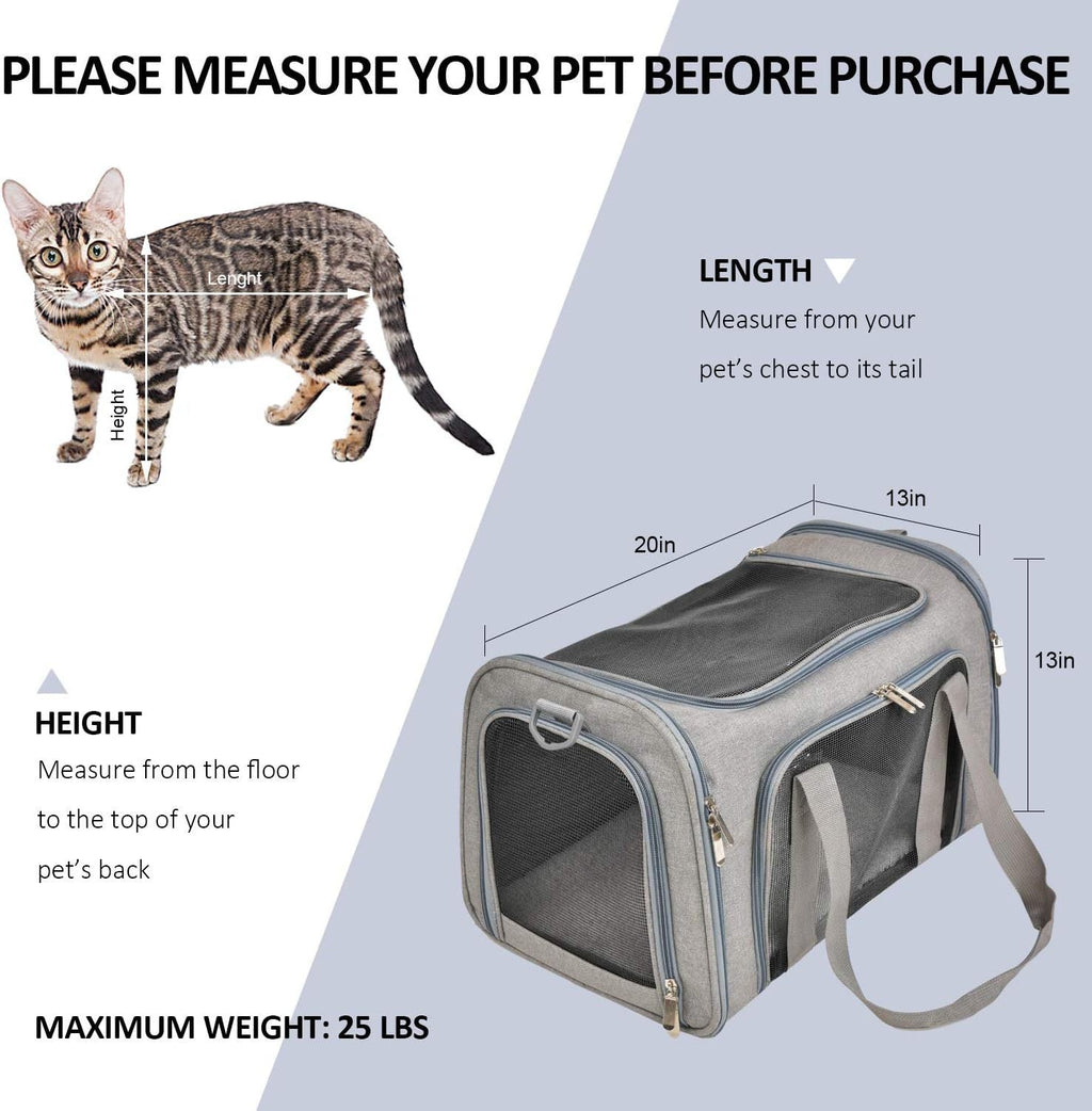 Airline Approved Pet Travel Carrier Bag - Dog Cat - (S,M,L) - (Grey)