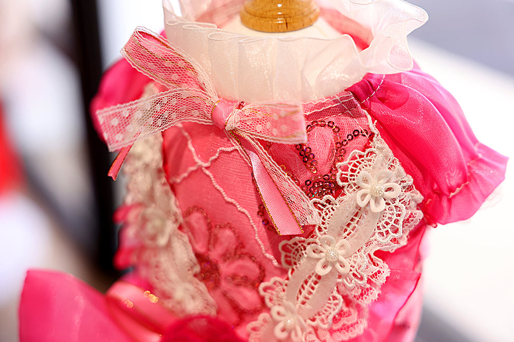 Elegant Lace Party Dress - Dog - (XS-XL) and Customizable - (Hot Pink) - (While Supplies Last)