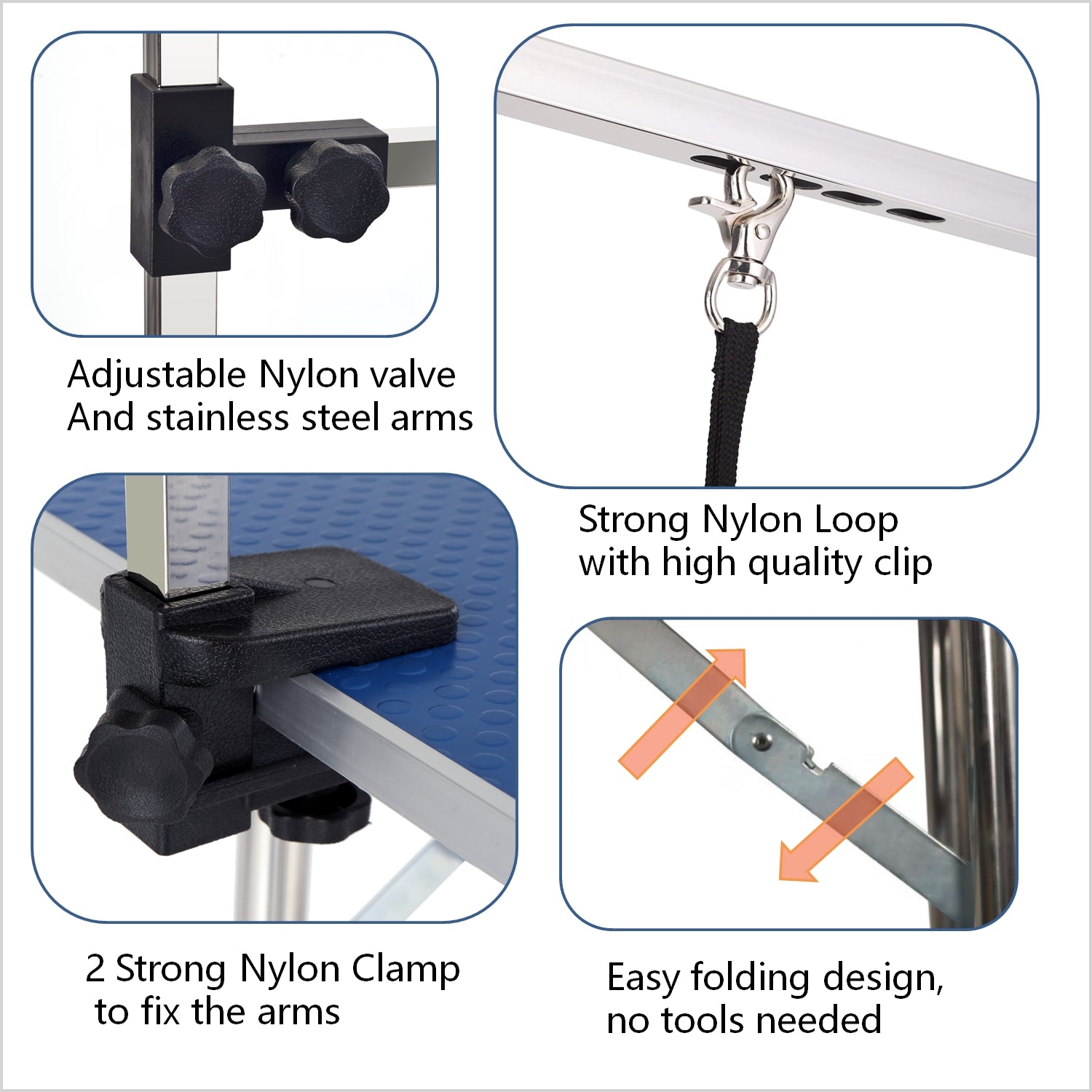 Grooming Table with Adjustable Arm and Clamps - Dog Cat  - (Size 46") - (Heavy Duty) - (Blue)