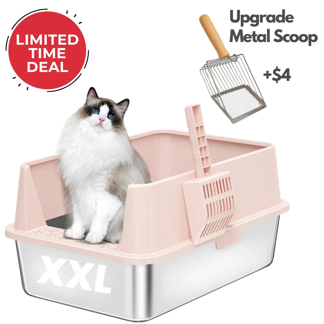 High Sided Rust-Free Litter Box - Multi-Cats - (Stainless Steel) - (XXL) - (3 Color Options)