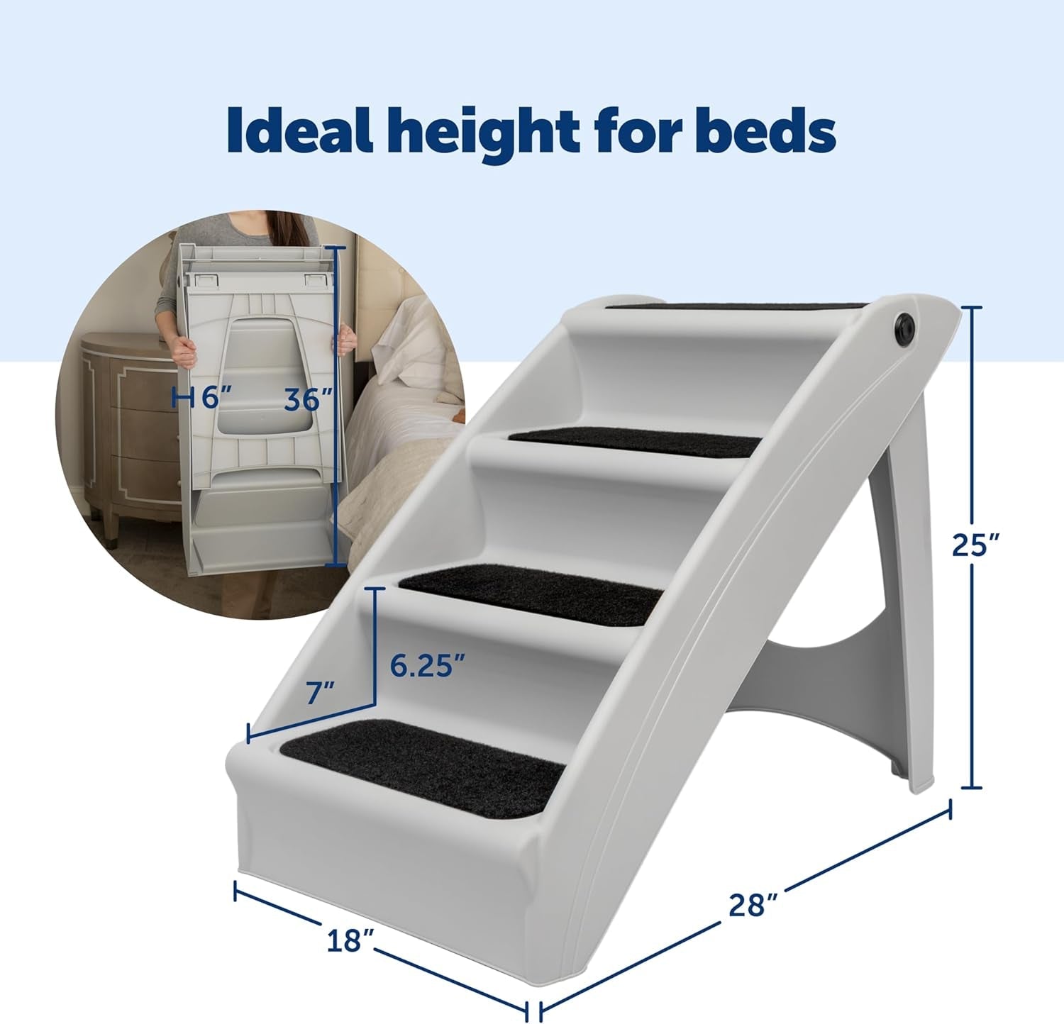 Non Slip 4 Steps - Dog - (Foldable and Portable) - (Frisco) - (20" / 25") - (Grey, Tan) - (While Supplies Last)