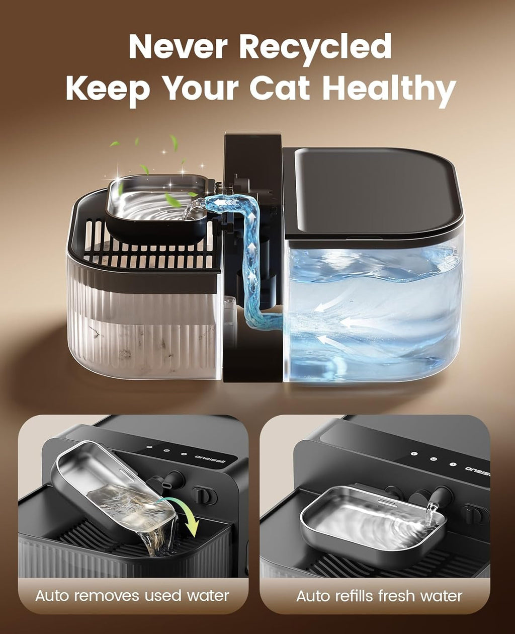 Filterless and Wireless Automatic Water Fountain - Cat - (3.5L) - (Stainless Steel) - (Black) - (While Supplies Last)