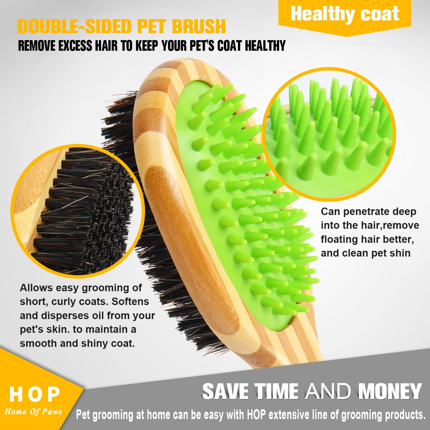 Grooming Comb and Brush - Dog Cat - (Short/Long Hair) - (Detangling And Shedding) - (2-Sided)- (Green)