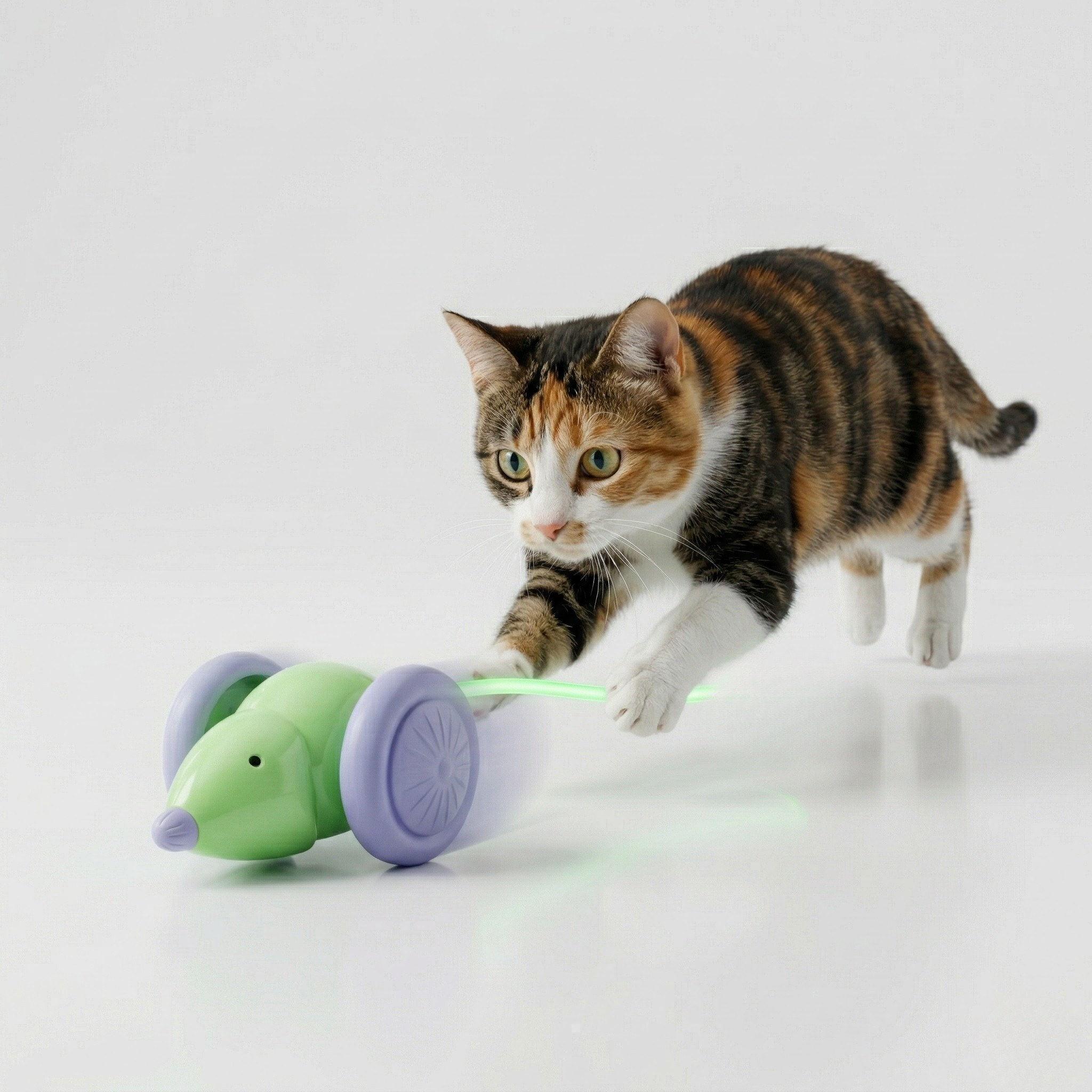 Interactive Mouse with Tail Wagging Toy - Cat - (USB Charged) - (Green, White)
