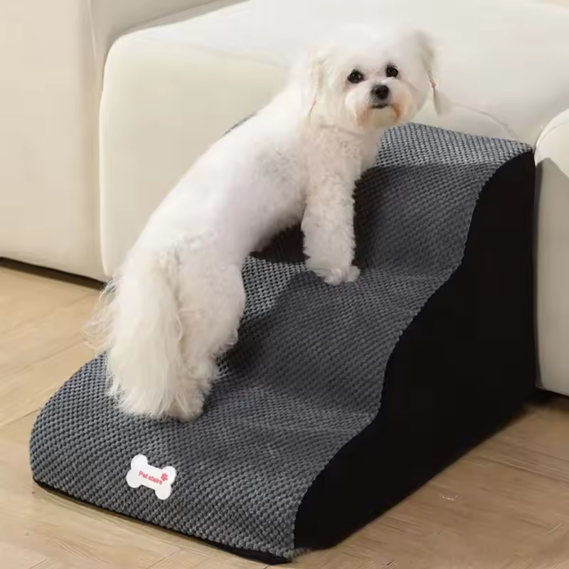 2-Step Foam and Velvet Stairs - Dog Cat - (Coffee, Grey) - (Anti-Slip) - (Also 3,4-Step Options)