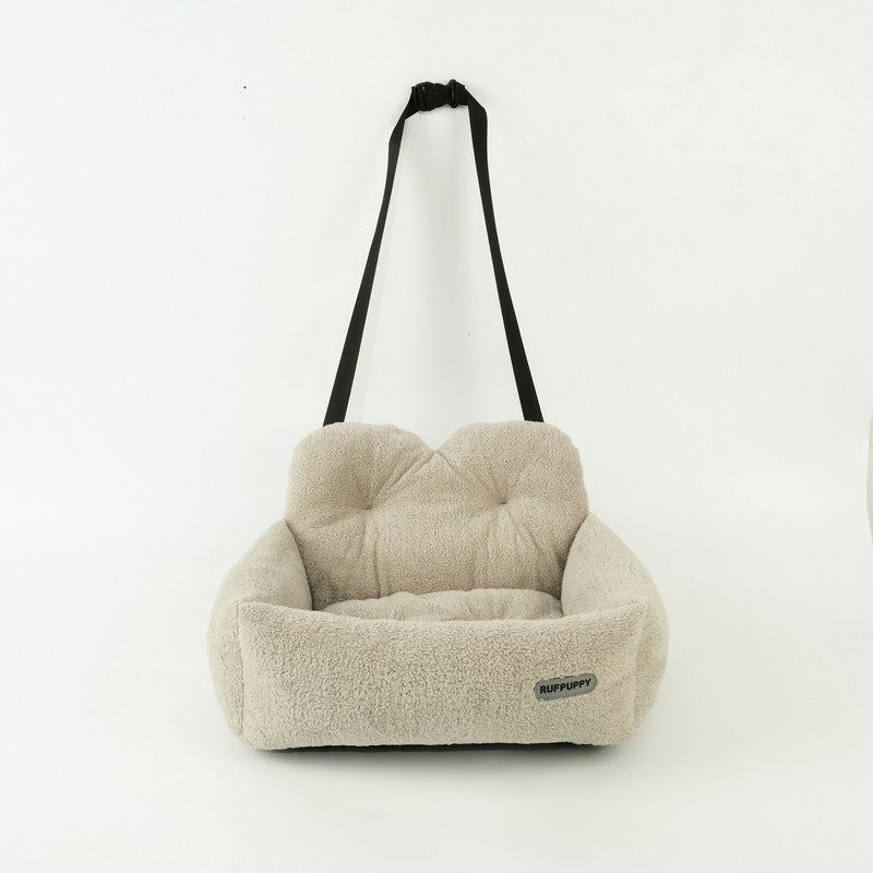 Safe Pet Car Seat Carrier Bed - Dog Cat - (S,L) - (4 Color Options) - (Plush) - (Cushion Storage Bag)