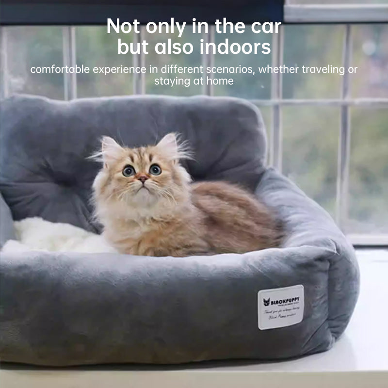 Safe Pet Car Seat Carrier Bed - Dog Cat - (S,L) - (4 Color Options) - (Plush) - (Cushion Storage Bag)
