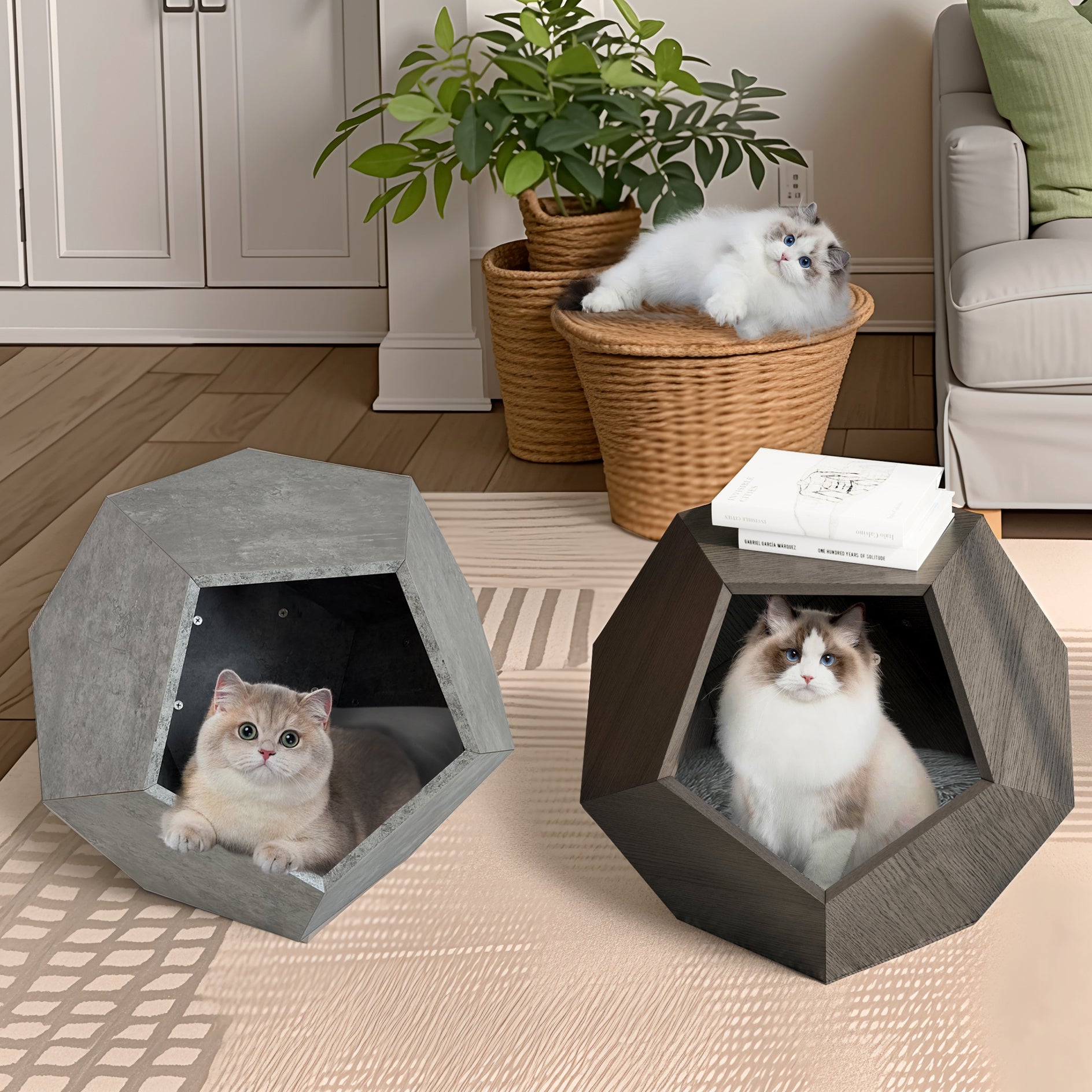 Multifunction Sofa Side Table House Enclosure, or Litter Box - Cat  -  (Black & Brown + MDF) - (While Supplies Last)