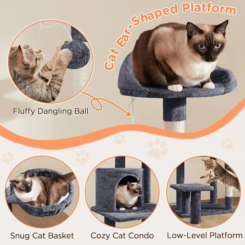 Multi-Level Cat Tree Tower, Perch, Scratching Posts, and Ball