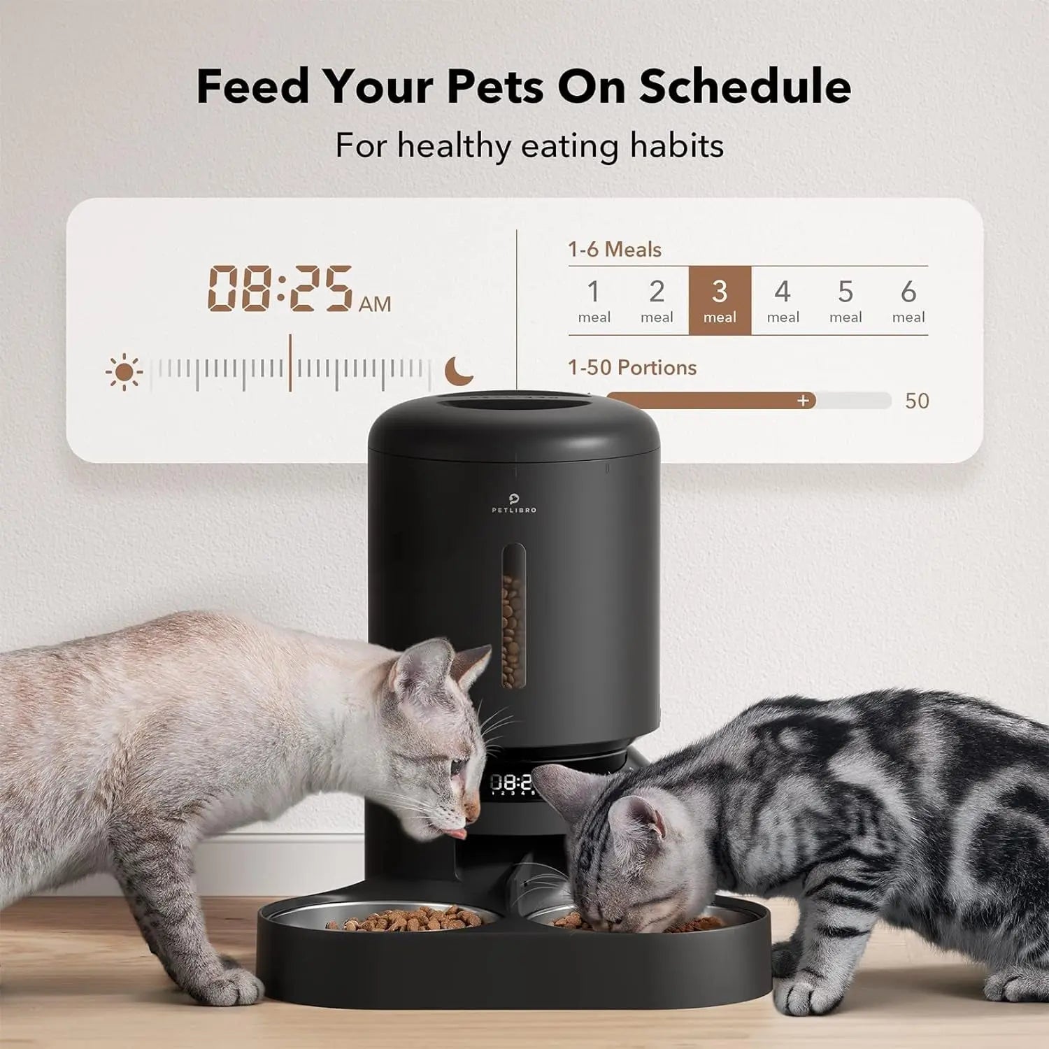 Automatic Smart Portion Control Dual Tray Feeder - Dogs, Cats- (5L) - (Black, White) - (While Supplies Last)
