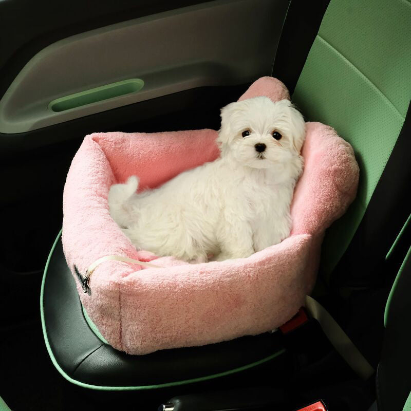 Safe Pet Car Seat Carrier Bed - Dog Cat - (S,L) - (4 Color Options) - (Plush) - (Cushion Storage Bag)