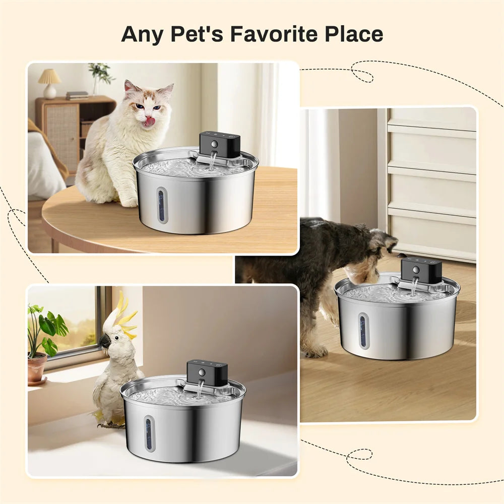 Automatic Intelligent Wireless Water Dispenser - Dog Cat - (Stainless Steel)