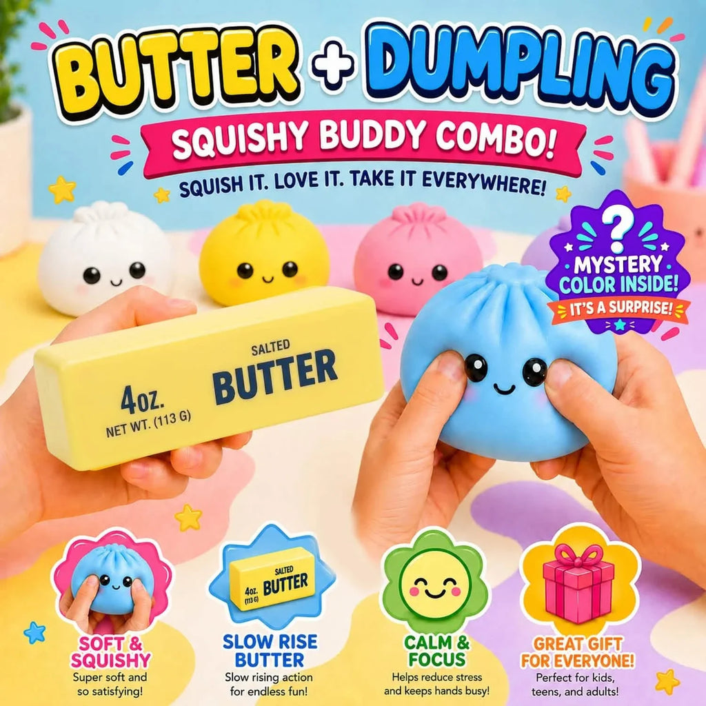 2-Pack: Adorable Squishy Dumpling & Butter Dog Toys